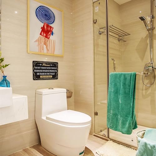 Miniatura 6 de Paquete de 2 toallas de papel, productos de higiene femenina o basura en el inodoro, 10 x 7 pulgadas, adhesivo autoadhesivo fuerte, letrero de