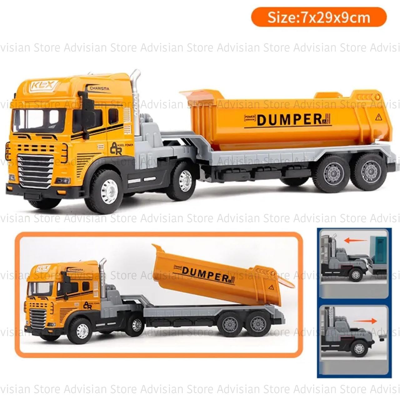 Advisian store 1:24 Dumper 4WD Friction Power Large Transport Truck with Lights and Sounds Alloy Diecast Truck Toy Best Birthday Gift for Kids (Pack of 1) (1:24 Dumper Truck) 2