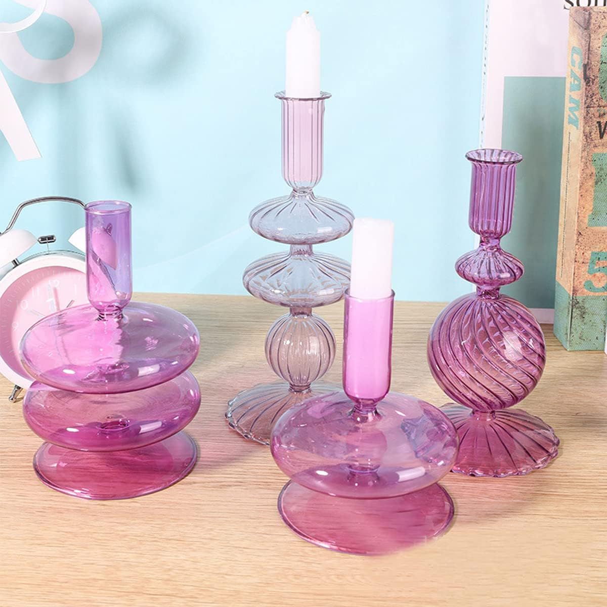 Light Purple Glass Candlesticks Holder Taper Candle Holder for Dining Table Centerpiece Wedding Party Home Decor 1