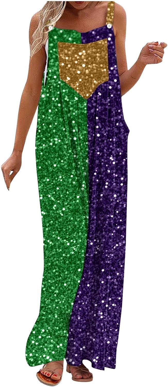 Womens Mardi Gras Jumpsuits Holiday Graphic Sleeveless Casual Loose Fit Romper Pants Vacation Rompers Trendy Outfits - Image 3