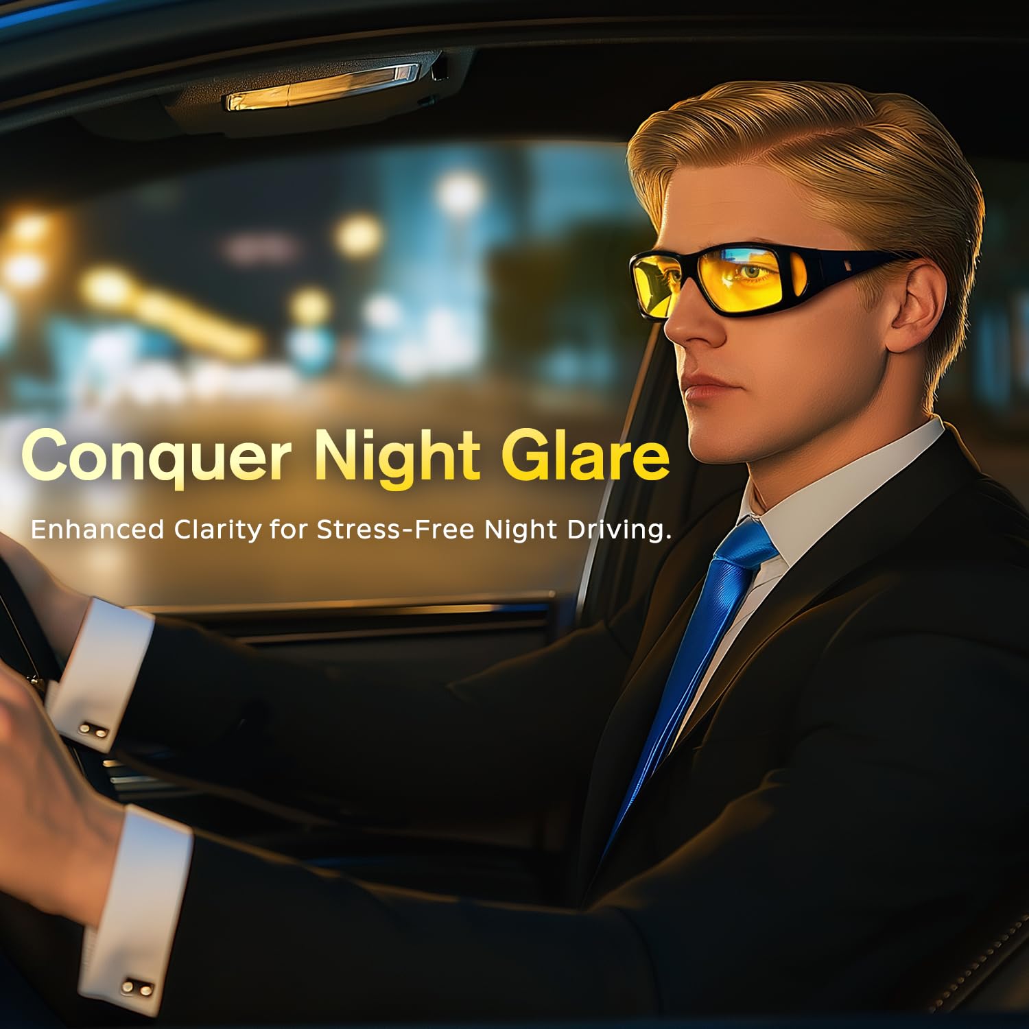 Bio-th CP-US-R3 Nachtfahrbrille für Männer und Frauen, gelbe Tönung für Nachtfahrten bei Regen, Nebel, Fahrrad und Auto