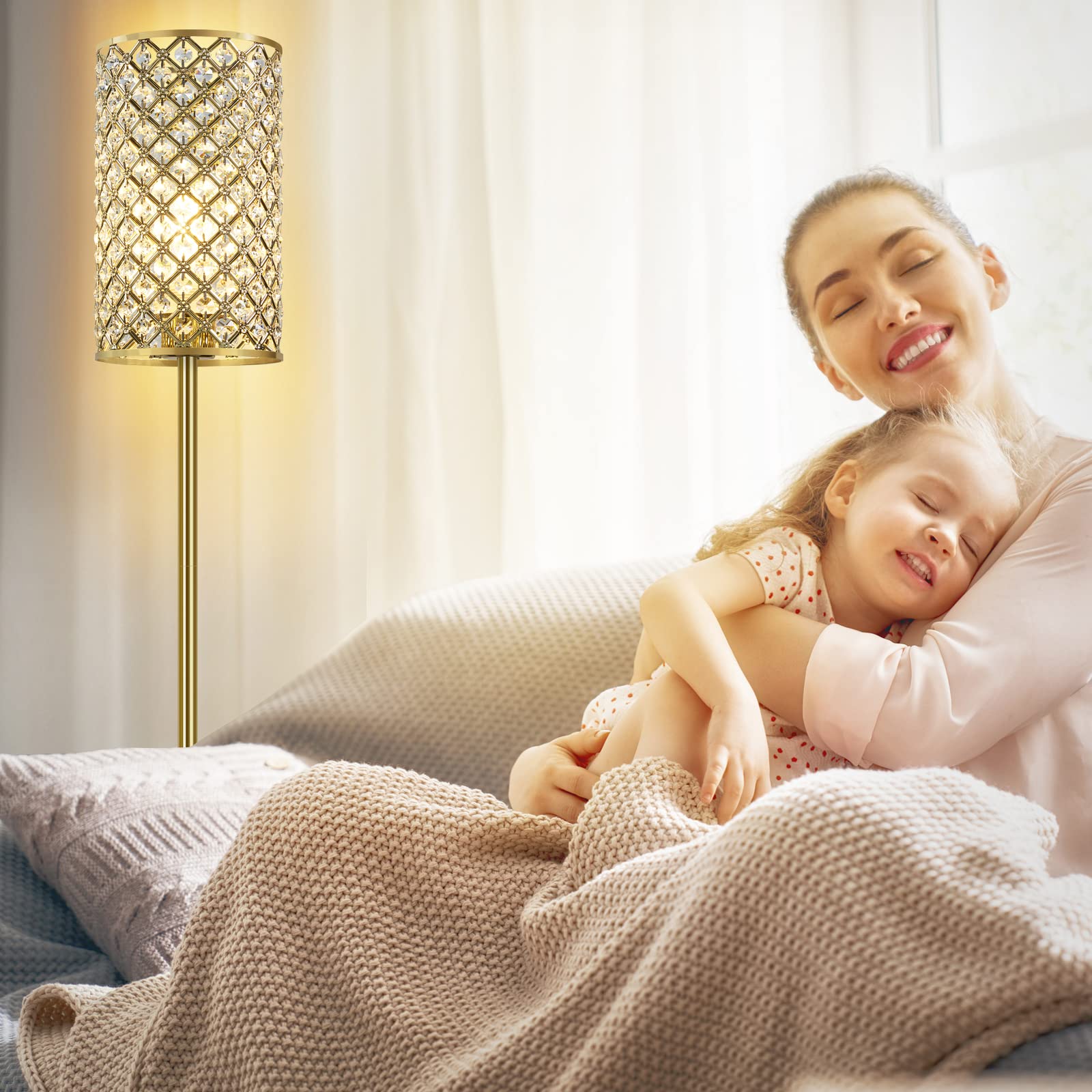 GyroVu Lámpara de pie, elegante lámpara de pie de cristal, moderna lámpara de pie con interruptor de encendido/apagado, iluminación para salón, dormitorio (Dorada)