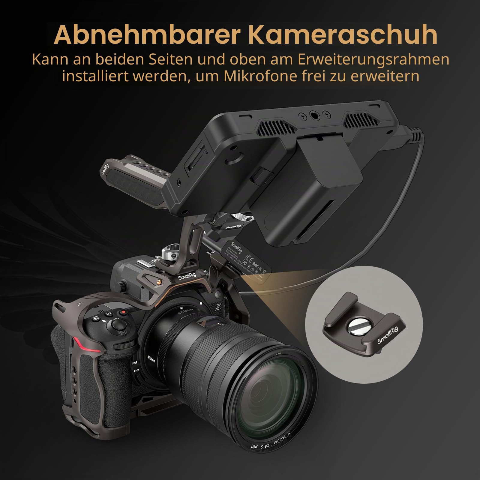 SMALLRIG Night Eagle Z6III Camera Cage Kamerakäfig für Nikon Z6 III, Vollkäfig aus Aluminiumlegierung, mit Schnellwechselplatte für Arca-Swiss und Blitzschuhhalterung für Mikrofon und Licht - 4521