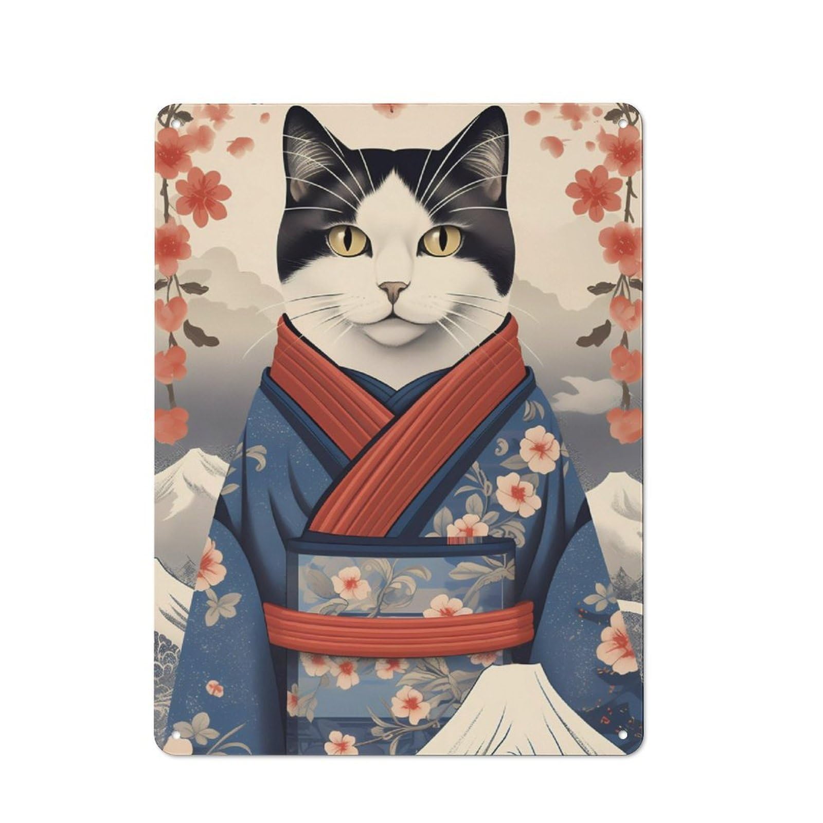 Junmoney Japanese Cat 4 Tin Wall Plaque 40X30cm With For Kitchen Or Home Bar, Suited To Kitchen Decor Lovers