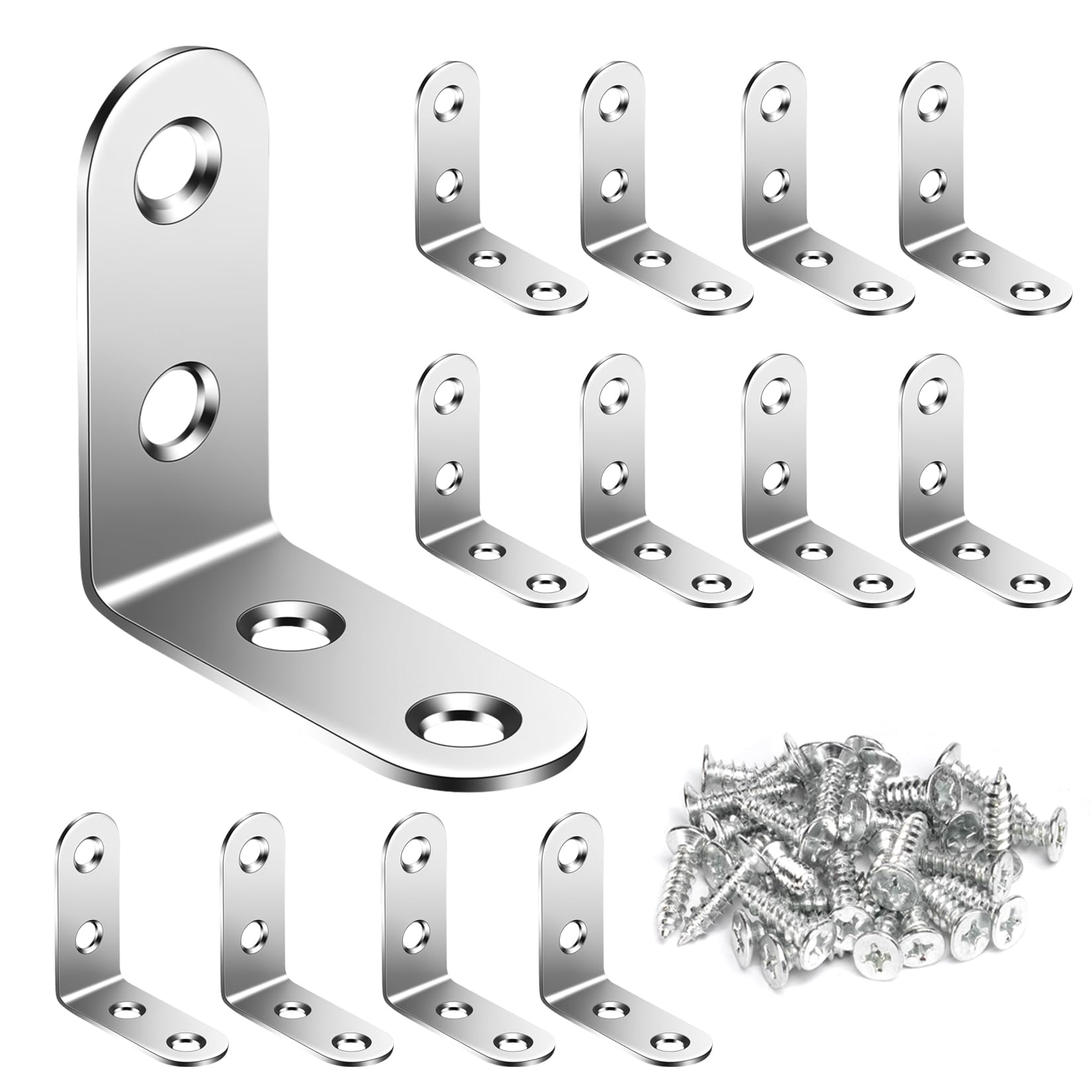 13 Pz Staffe Angolari per Legno, Staffe a L per Legno, Squadrette Angolari Metallo per legnos, connettore angolare in acciaio inox, staffa a l a 90 gradi, supporto mensola(argento, 40 x 40 x 16 mm)