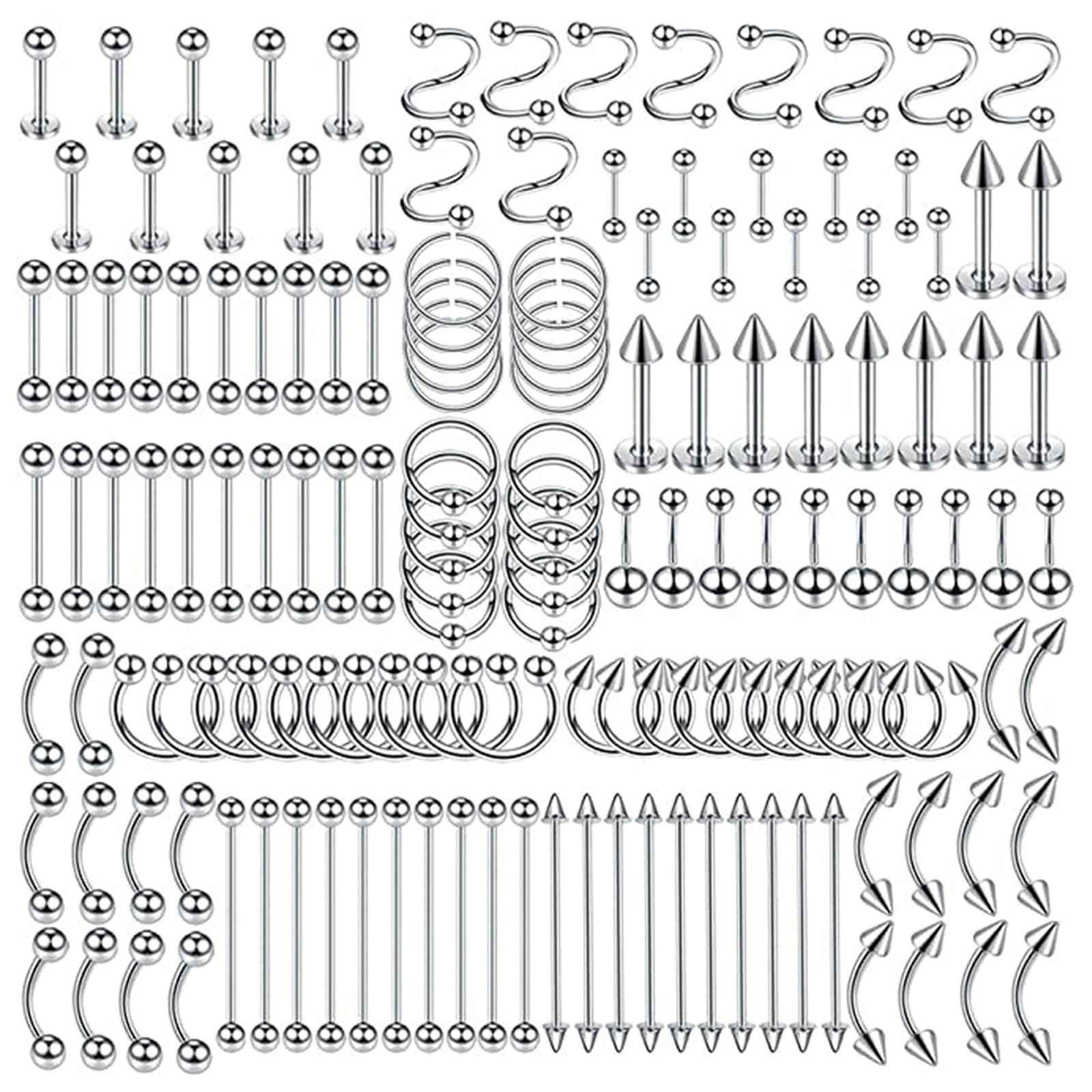 Gualiy 150 Stck Nasenring Edelstahl, Nasenring Piercing 16G C Form S Form Hantel Nasenring Piercing