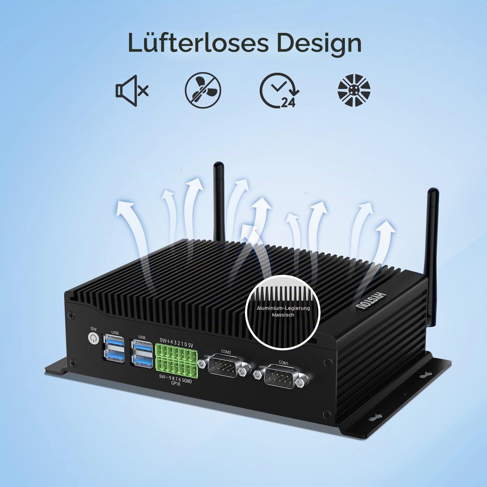 HYSTOU Mini PC Lüfterlos Windows 11 Pro, Fanless Mini PC 16GB Ram DDR4 512 GB SSD I7 10810U (bis zu 4,9GHz) 6 Kerne 12 Threads, 4K Dreifachanzeige Industrie Mini Desktop Computer, WIFI2.4G+5.0G