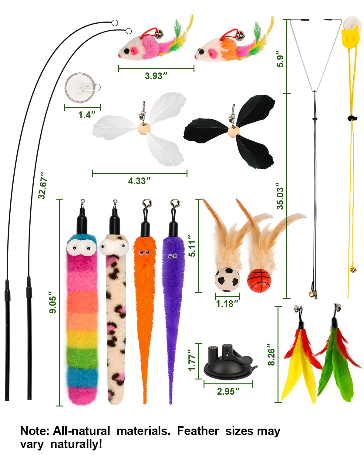 Katzenfeder-Spielzeug, verbesserter Saugnapf, Katzenspielzeug für den Innenbereich, interaktiver Katzenstab, 2 Arten von Türhängern, Katzenschnur, Spielzeug, 12 Stück Angelruten-Federn