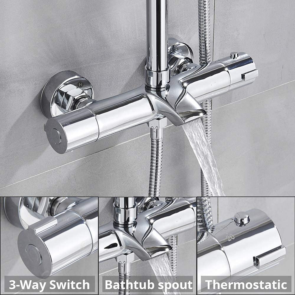 System prysznicowy Bateria łazienkowa Chrome Deszczownica Głowica termostatyczna do wanny Ścienna wanna Prysznic Mixer Tap Bateria prysznicowa Zestaw prysznicowy, Termostatyczny czarny