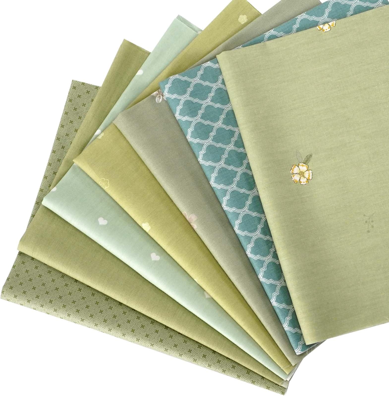 7 Pieces 18x22 inches Cotton Fabric Fat Quarter Fabric Bundles Quilting Cotton Floral Craft Fabric Pre-Cut Squares for Patchwork Sewing Quilting Crafting (Green Blue)