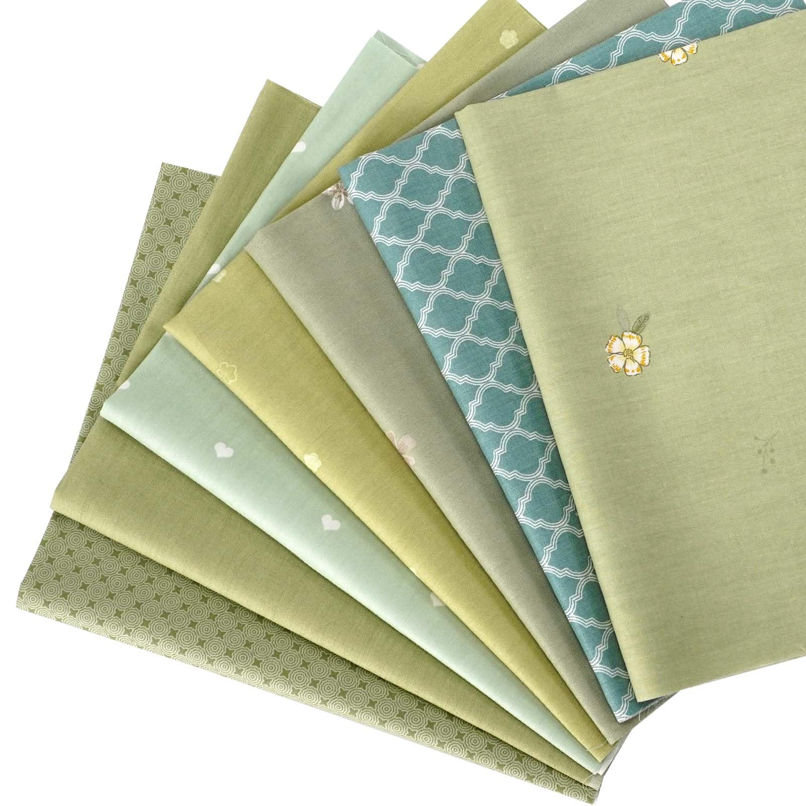 7 Pieces 18x22 inches Cotton Fabric Fat Quarter Fabric Bundles Quilting Cotton Floral Craft Fabric Pre-Cut Squares for Patchwork Sewing Quilting Crafting (Green Blue)