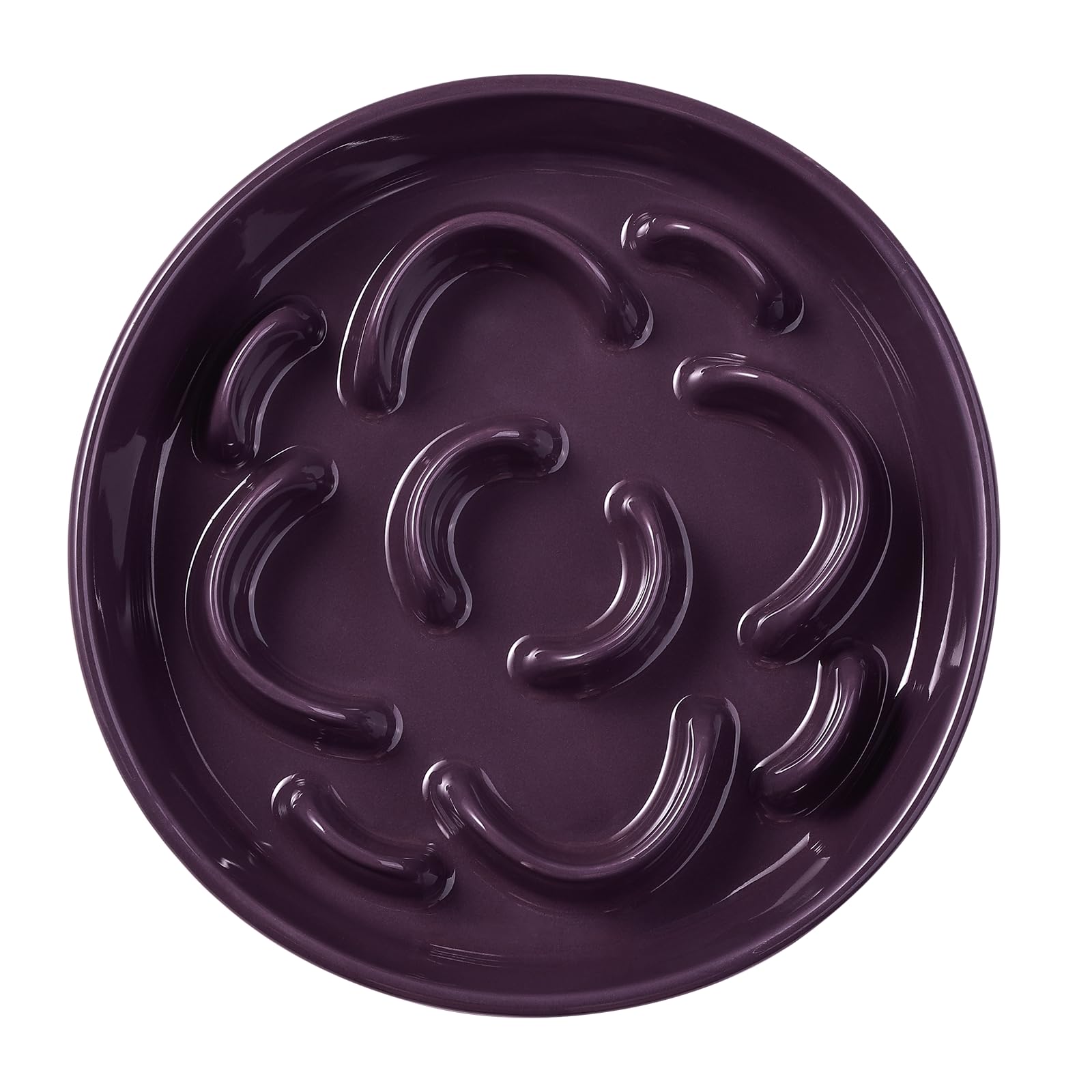 Ceramic Slow Feeder Dog Bowl - Maze Dog Bowl to Slow Down Eating - Feeding Dish for Fast Eaters - Ideal Food Control Dish for Medium to Large Breeds - 8.2 Inch - 1.8 Cups (180g) - Purple