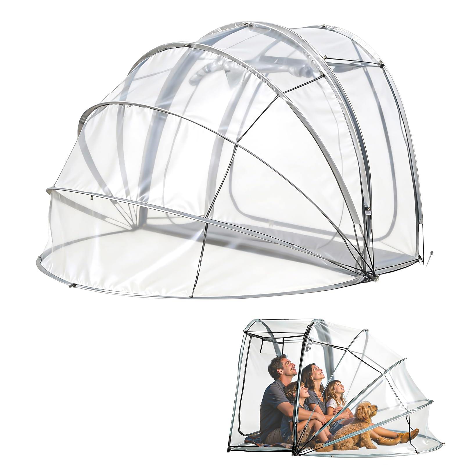 pofluany Outdoor Bubble Tent, Pop Up Clear Dome, Garden Hot Tub Shelter, Pool Canopy with Shade, Football Portable Sun Room, Mosquito Net for Cot Bed, 235x200x150cm Clear