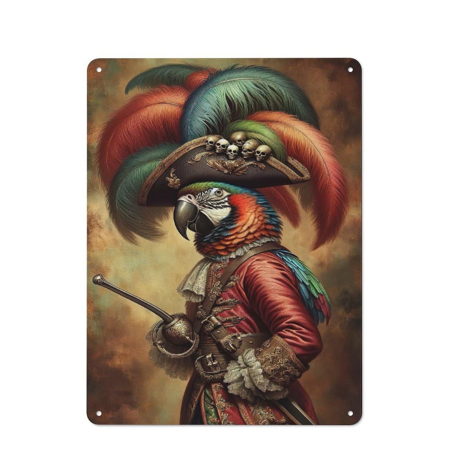 Junmoney Parrot As A Pirate Captain Retro Tin Sign 40X30cm For Guest Room Or Hallway, For Kitchen, Dining Room And Home Bar Wall Decor