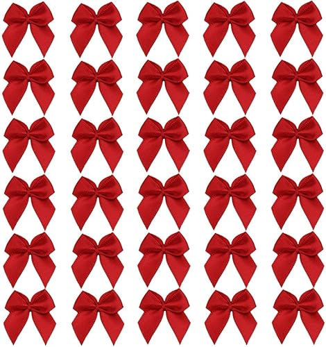 7Rainbows, 50 lazos de satén mini rojos con flores y apliques para manualidades DIY, para costura, álbumes de recortes, boda y regalo