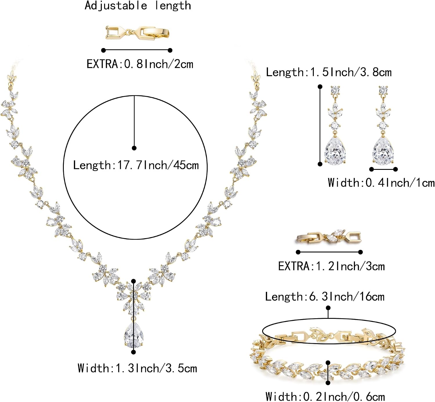 BriLove Gorgeous Wedding Jewelry Set for Women Bridal Cubic Zirconia Marquise Teardrop Leaf Cluster Y-Necklace Dangle Earrings Link Bracelet