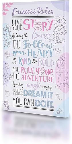 POP Creations Disney Princess House Rules - Lienzo decorativo para pared, con cita inspiradora, 16 x 24 pulgadas, Ariel - Lienzo estirado prémium