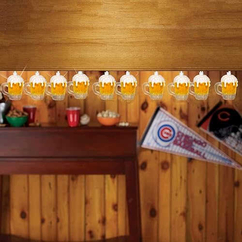 Miniatura 7 de Guirnalda de luces de cerveza de 8.5 pies, decoración del día de San Patricio, cadena de luces de taza de cerveza para club de verano con 14 luces