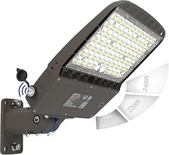 HiBay MAX. 240W Parking Lot Lighting, Dusk to Dawn LED Flood Light Outdoor, 5000K 38400LM 160LM/W, Wall Pole Mount Shoebox Lights with Adjustable Arm for Yard Street Roadway, ETL Listed
