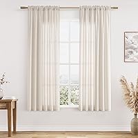 Vista 117 de Guken - Cortinas de lino negro de 108 pulgadas de largo para sala de estar, dormitorio, juego de 2 paneles, bolsillo para barra, cortinas