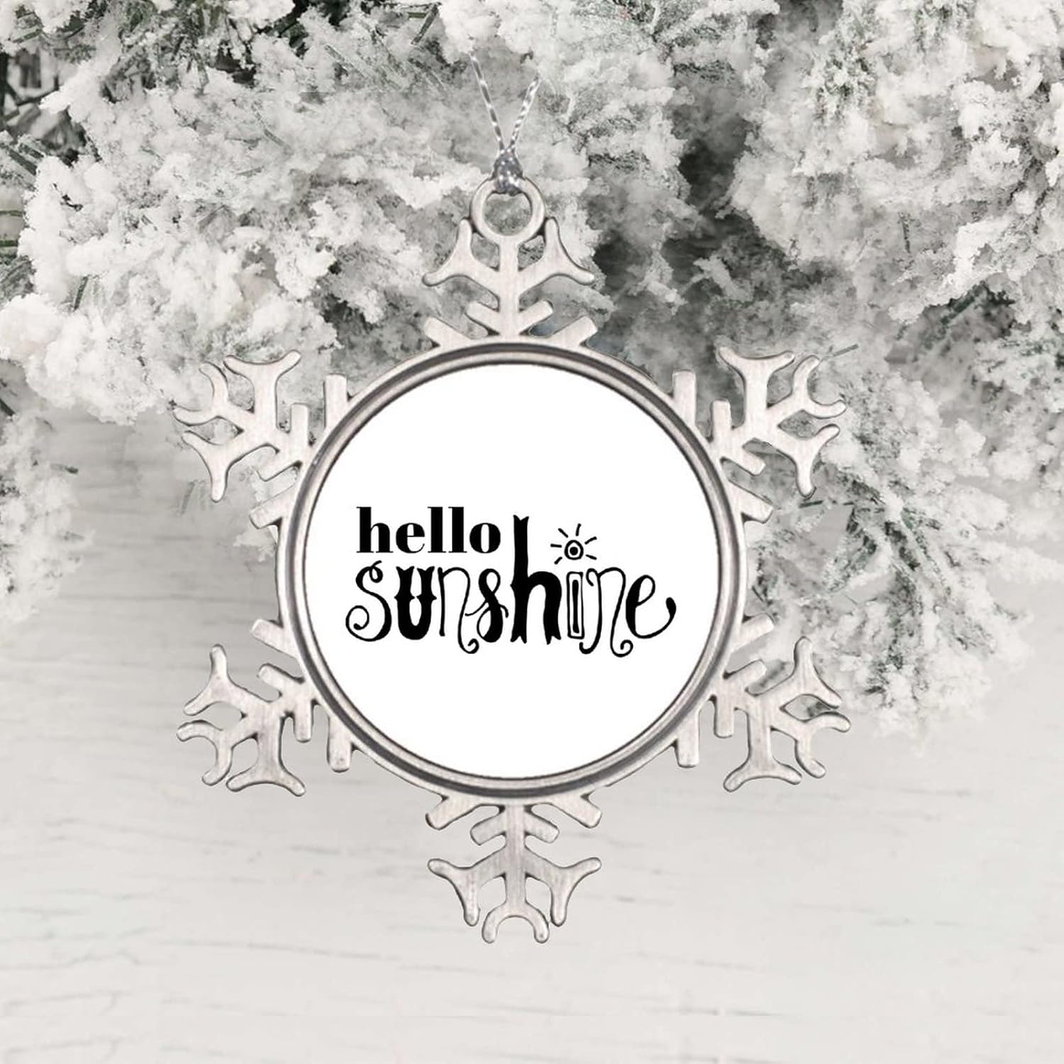 Snowflake Ornament for Christmas Souvenir Hello Sunshine Metal Keepsake Funny Xmas Pendant Winter Holiday New Year Party Home Decorate Gift 3inch
