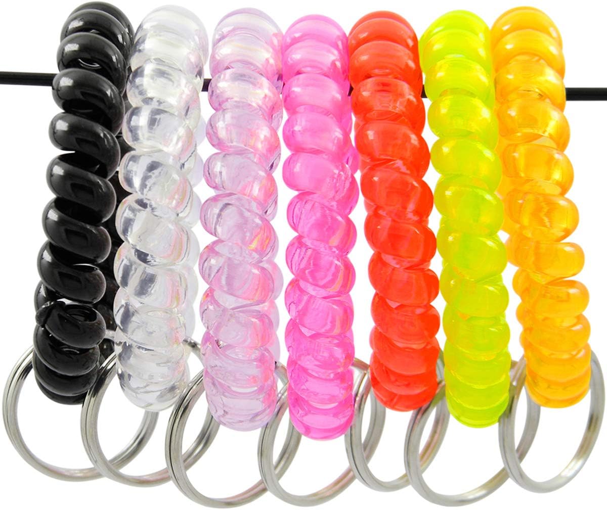 Shells Group 7pack Colorful Assorted Flesible Plastic Spiral Coil Wrist Band Stretchable Key Ring Chains With Key Holders