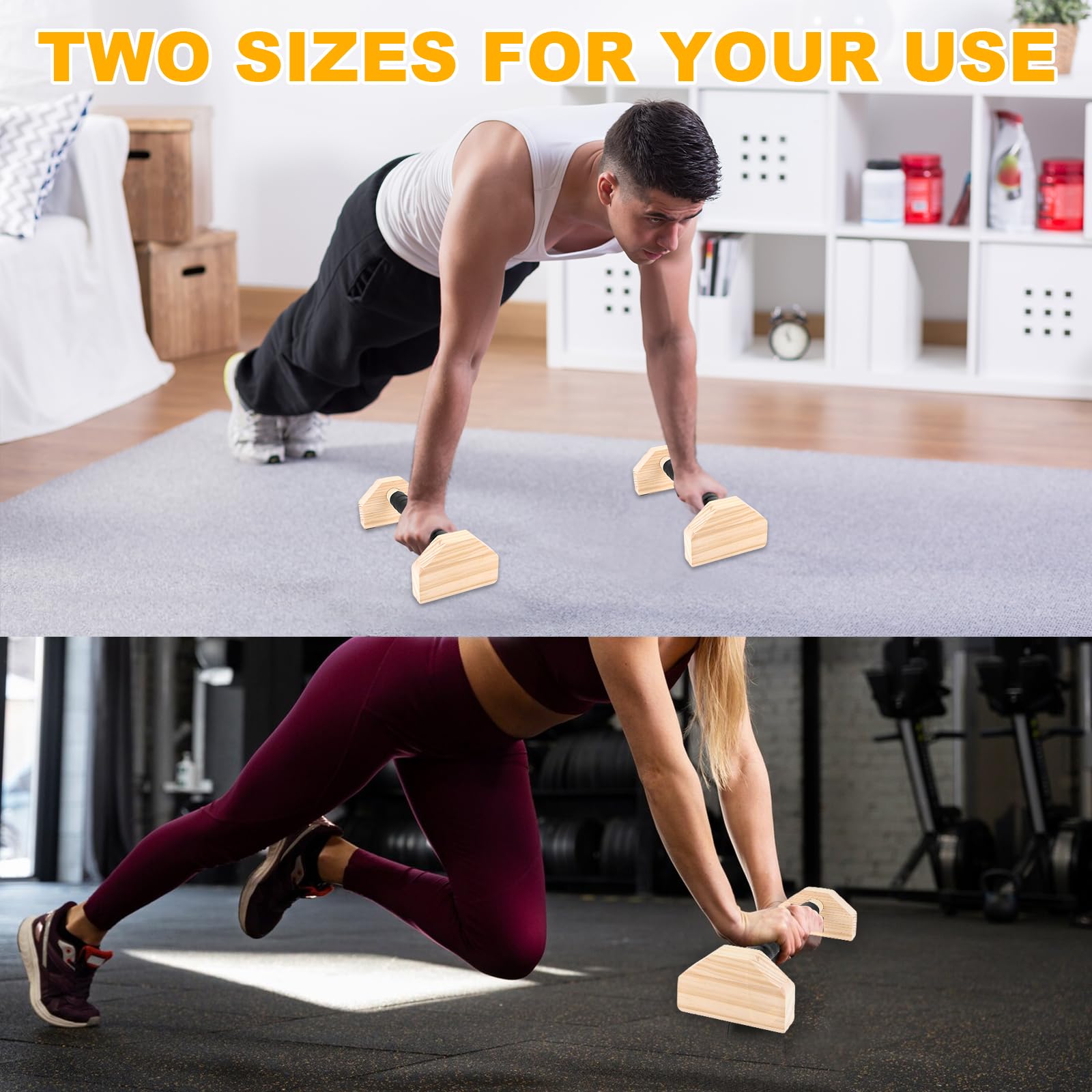 4er Set Liegestützgriffe Holz, Handstand Stütze, Push Up Bars Holz Parallettes für Handstand, Liegestütze (25 CM + 30 CM)