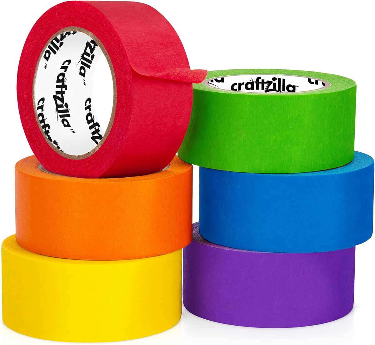 Craftzilla Rainbow Colored Masking & Painters Tape, 6 Rolls, 1in x 10 Yards | Vibrant 6 color for Crafts & Labeling, Kid Safe, Peels Clean with no Residue. Great Back to School Supplies for Classrooms