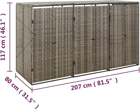 Wheelie Bin Box for 3 Bins Wheelie Bin Box Rattan Device Box Rubbish Bin Box 3 Wheelie Bin Cover Waste Bin Storage Container Grey 207 x 80 x 117 cm