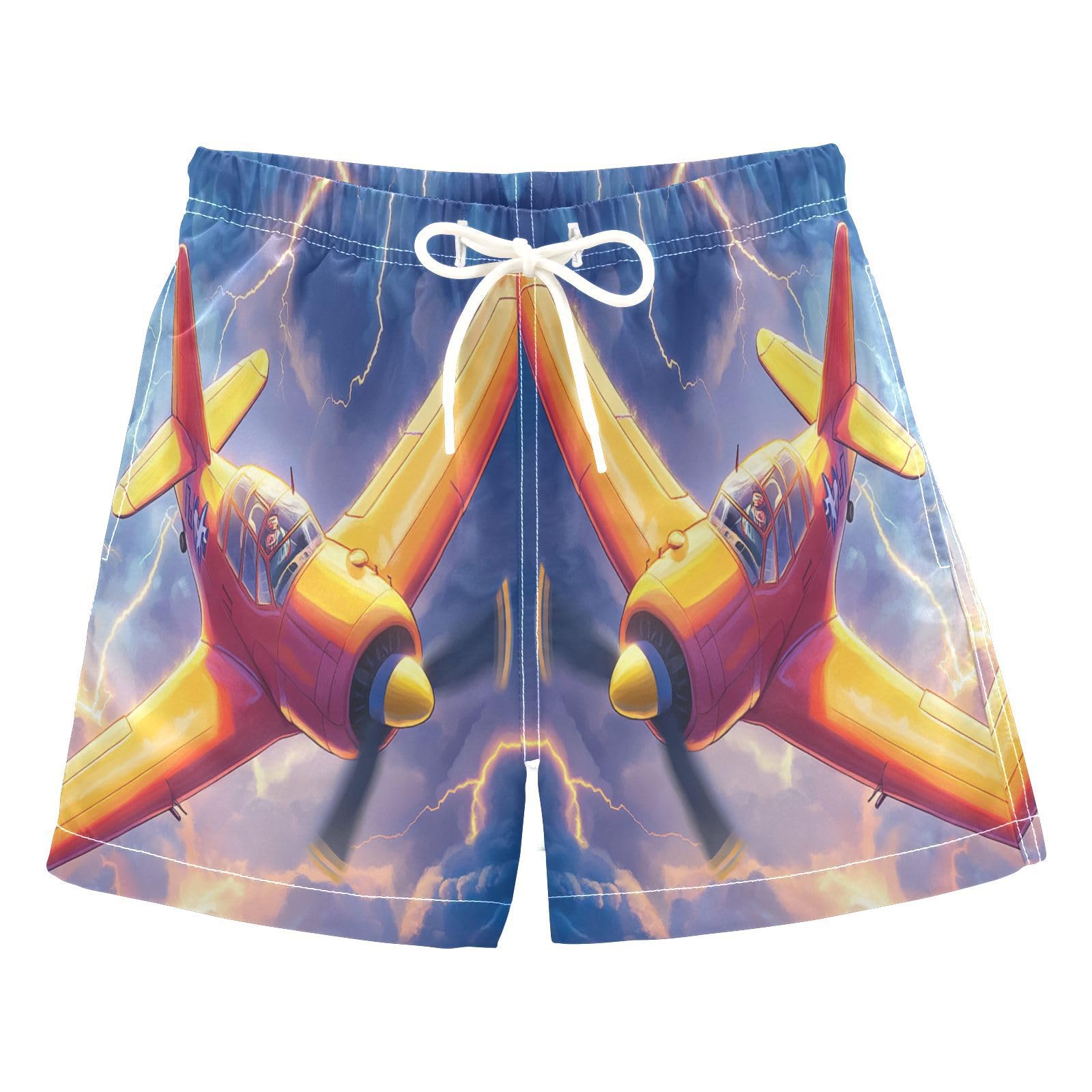 Jucciaco Boys Swim Trunk Quick Dry Beach Board Shorts Fighter Airplane Lightning Swimwear for Kids Multicolor
