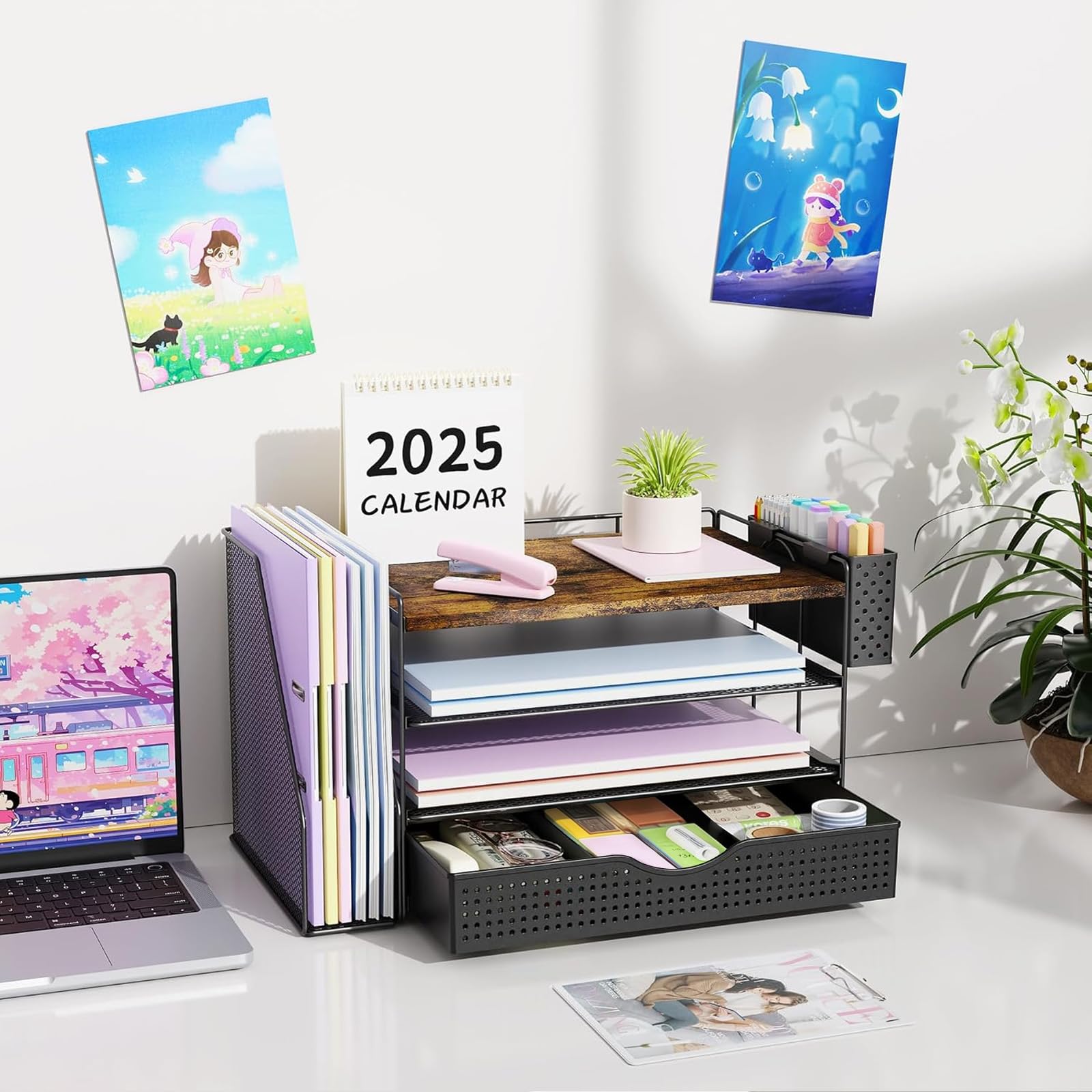 Wood Desk Organizers and Accessories with File Holder & Catalog Racks view 7