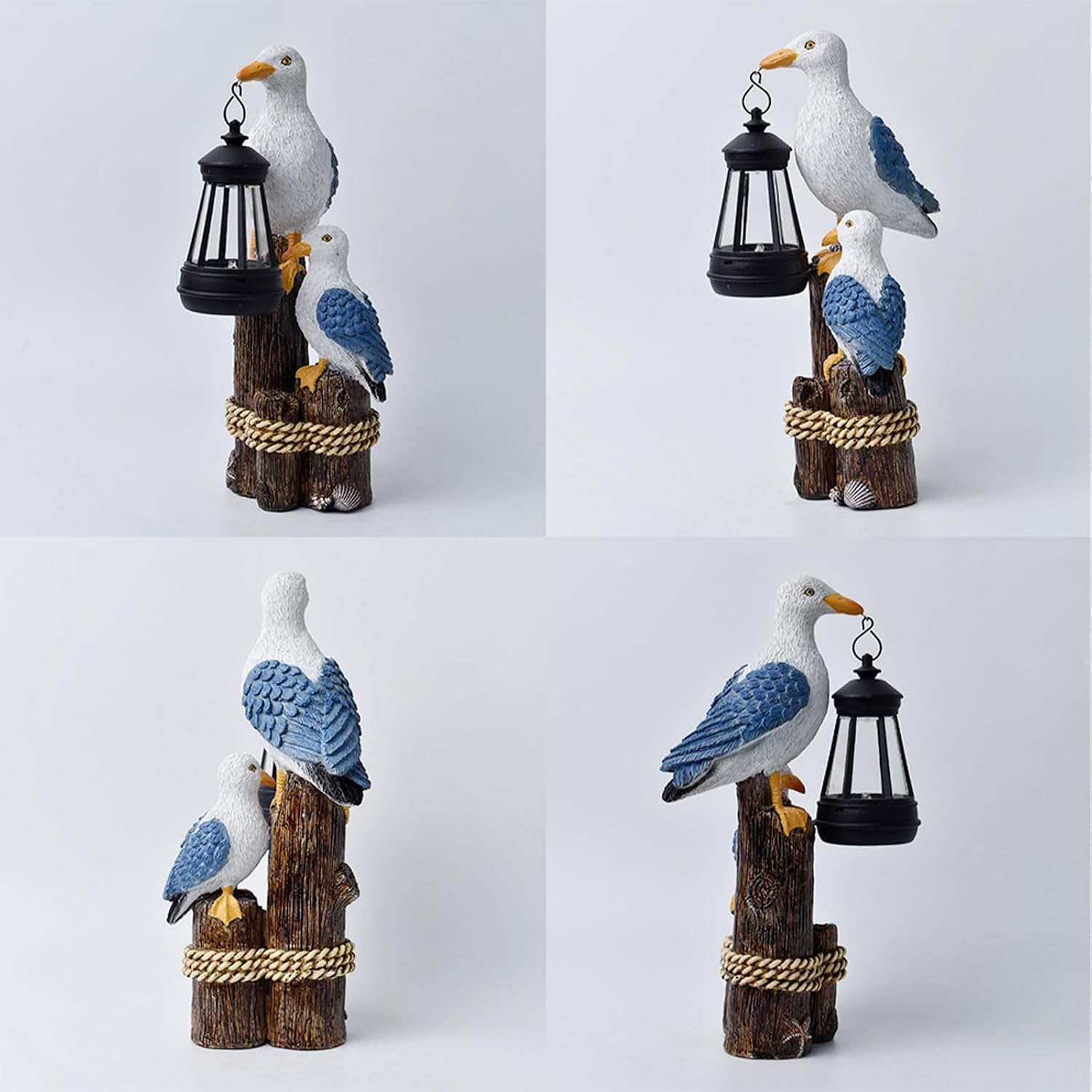 Garden Statue Outdoor, Solar Seabird Statues with Lantern, Resin Figurine Lights Outdoor Waterproof, Outside Decor Sculpture for Patio Yard Lawn Walkway, Ideal Gifts for Mom Grandma Women (Seabird-B)