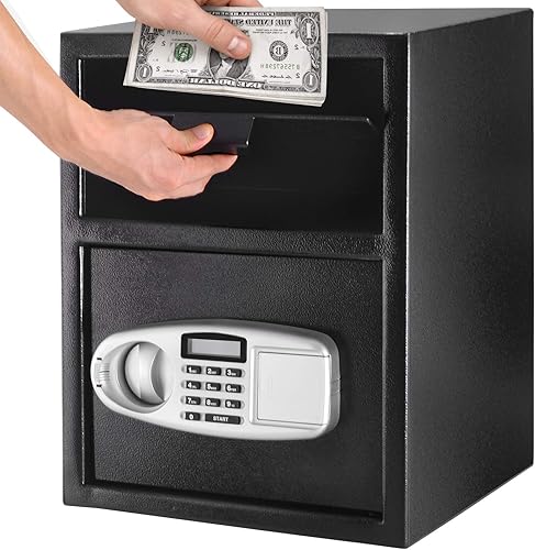 Miniatura 8 de S AFSTAR Caja fuerte digital con llaves de emergencia y ranura de depósito, caja de seguridad electrónica para dinero en efectivo, joyas,