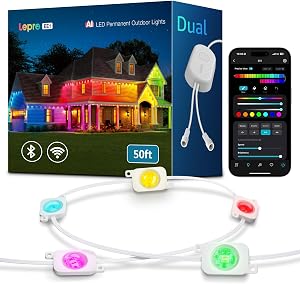 Lepro EE1 AI Permanent Outdoor Lights 15m, Smart Outdoor Christmas Lights Waterproof, Colour Changing Eaves Lighting 50ft, Personalized AI Lighting Designer, Works with Alexa, 2.4GHz WiFi, No Remote