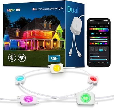 Lepro EE1 AI Permanent Outdoor Lights 15m, Smart Outdoor Christmas Lights Waterproof, Colour Changing Eaves Lighting 50ft, Personalized AI Lighting Designer, Works with Alexa, 2.4GHz WiFi, No Remote