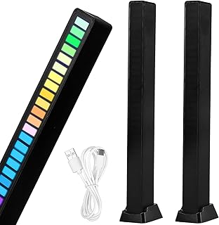 Uonlytech LED RGB Light Bars, 2 Pack Voice-Activated Music Pick Up Rhythm Lights, Rechargeable Colorful Wireless LED Rhythm Strip Lights for Car PC TV Movie Gaming
