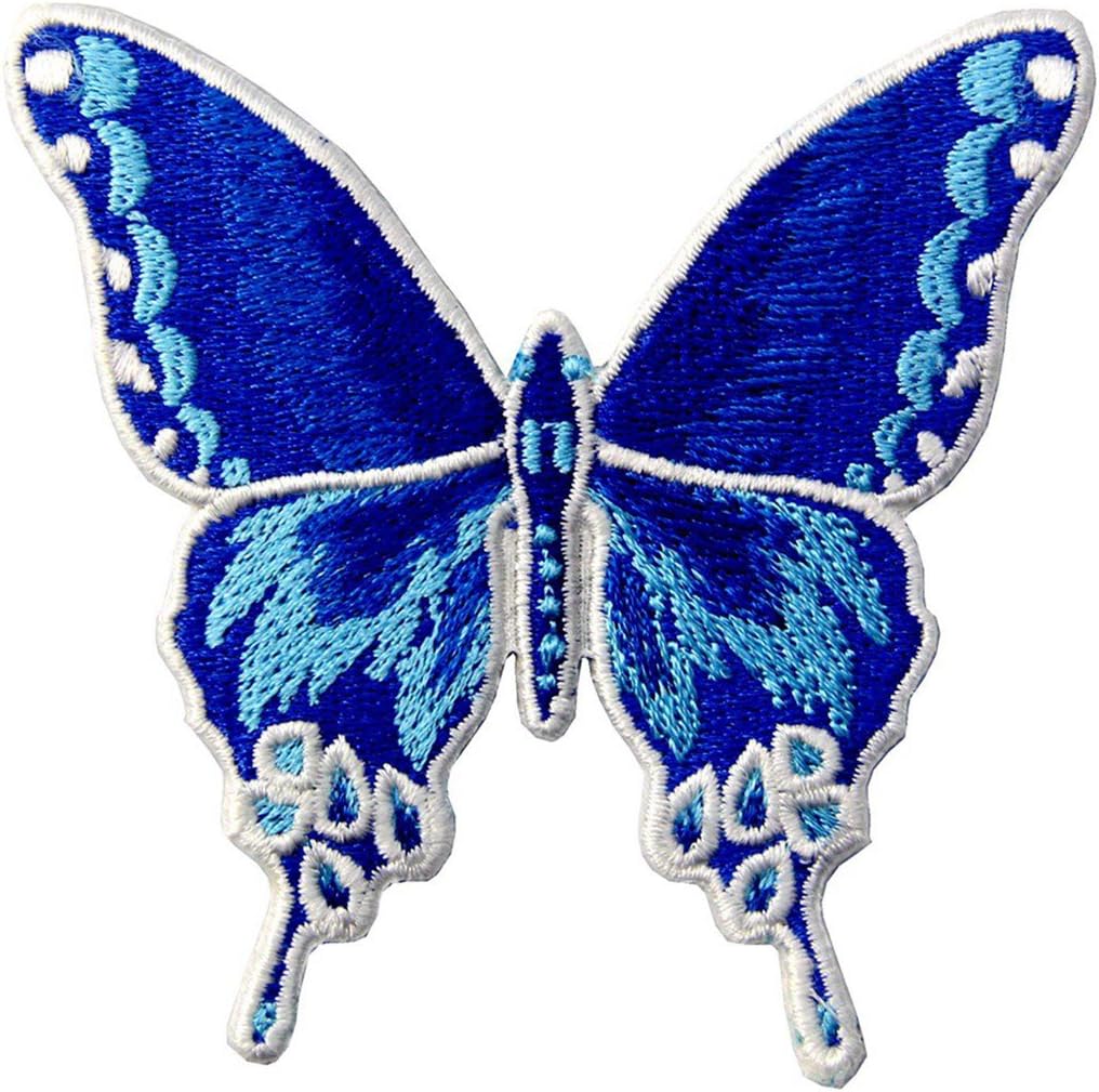 Butterfly Embroidered Badge Iron On Sew On Patch, Blue