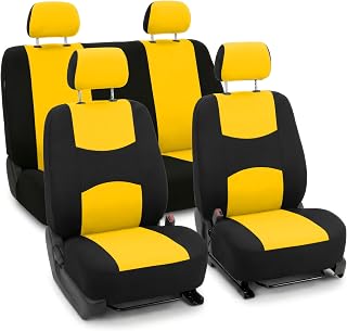 FH Group Car Seat Covers Full Set Cloth - Universal Fit Automotive Seat Covers, Low Back Front Seat Covers, Solid Back Seat Cover, Washable Car Seat Cover for SUV, Sedan and Van Yellow