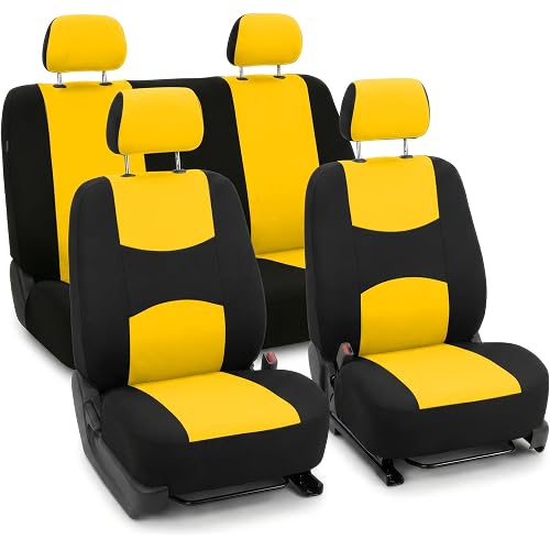 FH Group Car Seat Covers Full Set Cloth - Universal Fit Automotive Seat Covers, Low Back Front Seat Covers, Solid Back Seat Cover, Washable Car Seat Cover for SUV, Sedan and Van Yellow