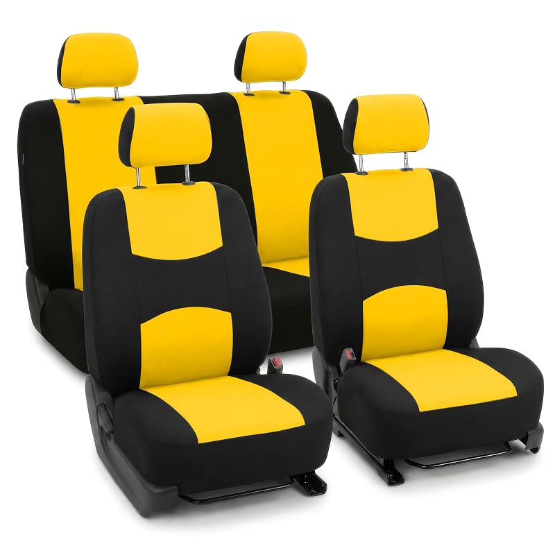 Kit de Capas para Bancos Automotivos em Tecido FH Group, Encaixe Universal, Bancos Dianteiros Baixos e Banco Traseiro Amarelo