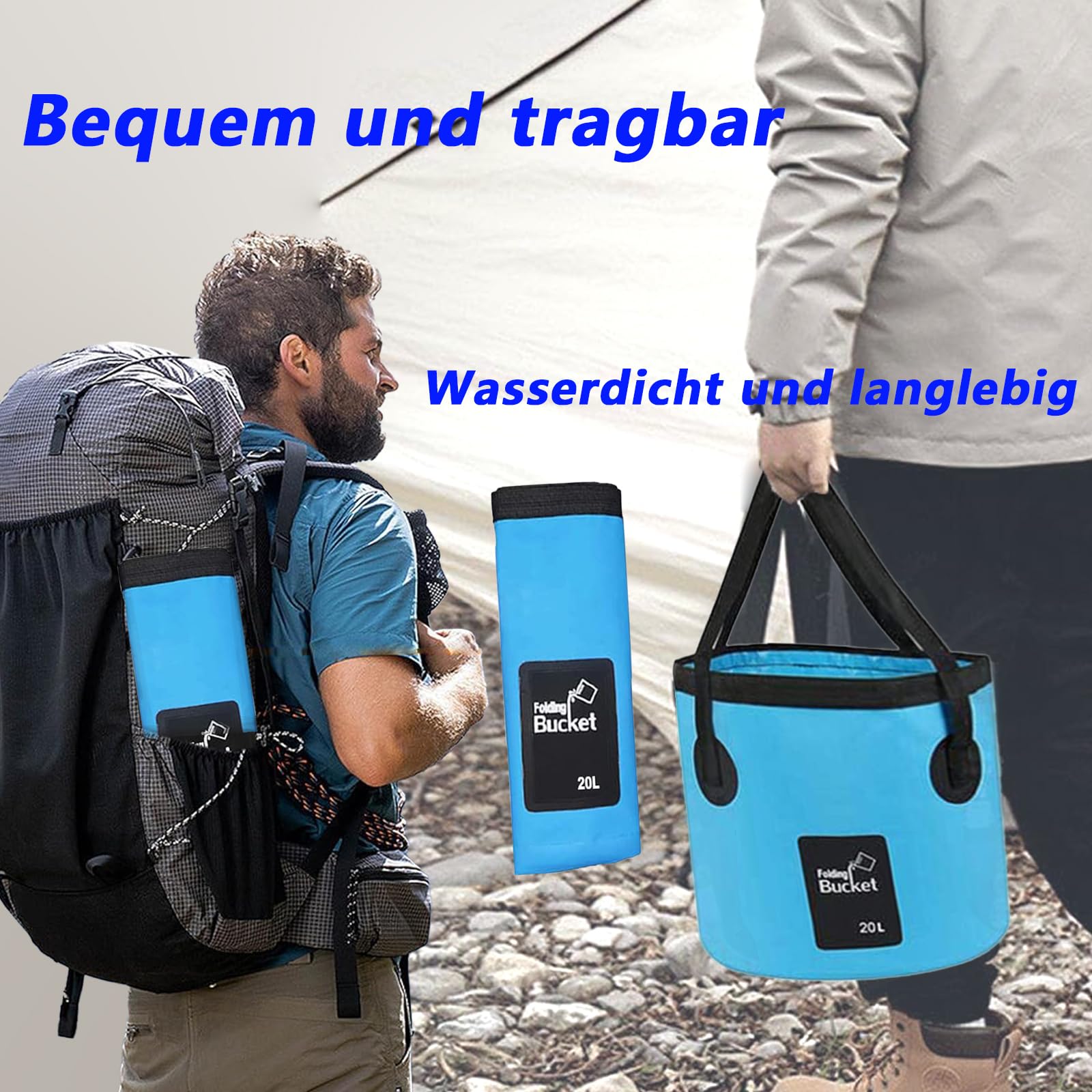 Secchio Pieghevole In Silicone Pantelej Da 10 Litri | Nero/blu Con Manico E Beccuccio | Per Campeggio, Spiaggia, Pesca - 3