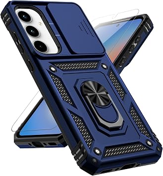 Samsung Galaxy A35 5G ケース スライドカメラカバー付きHDスクリーンプロテクターミリタリーグレード16フィート落下試験済み 磁気リングホルダー キックスタンド 保護ケース Galaxy A35 5G 2024用 ネイビーブルー
