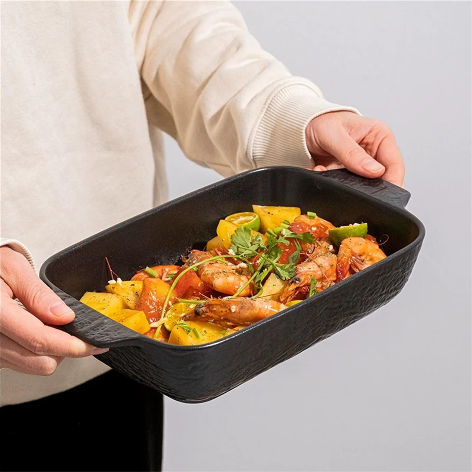 Plat Four Stone-Patterned Baking Dish with Handles Plat Gratin(Noir)