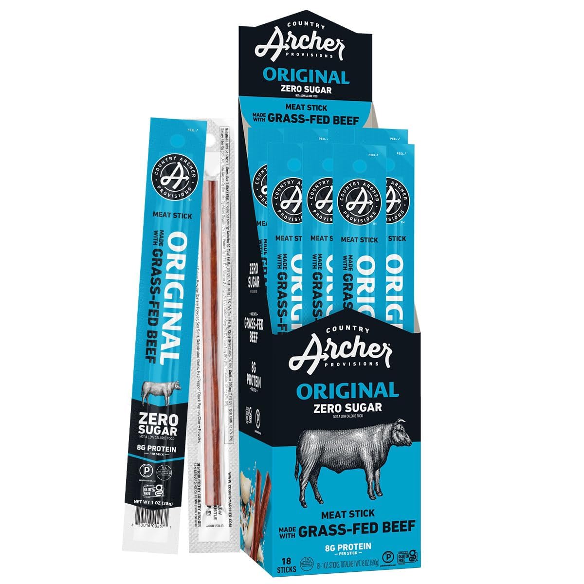 Country Archer Beef Jerky Sticks – Grass Fed Beef Sticks Individually Wrapped, Beef Sticks Bulk, Beef Jerky Snack Packs, Gluten Free, Paleo, Keto – 1 oz Meat Sticks (Pack of 18) Country Archer Beef Jerky Sticks – Grass Fed Beef Sticks Individually Wrapped, Beef Sticks Bulk, Beef Jerky Snack Packs, Gluten Free, Paleo, Keto – 1 oz Meat Sticks (Pack of 18)