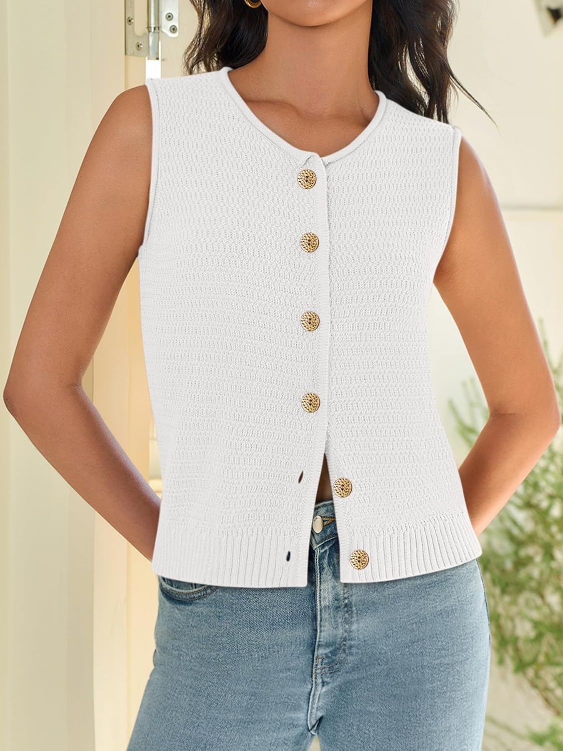 Yousify Womens Sweater Vest 2025 Summer Trendy Sleeveless Knit Button Down Tank Tops Casual Cardigan - Image 2