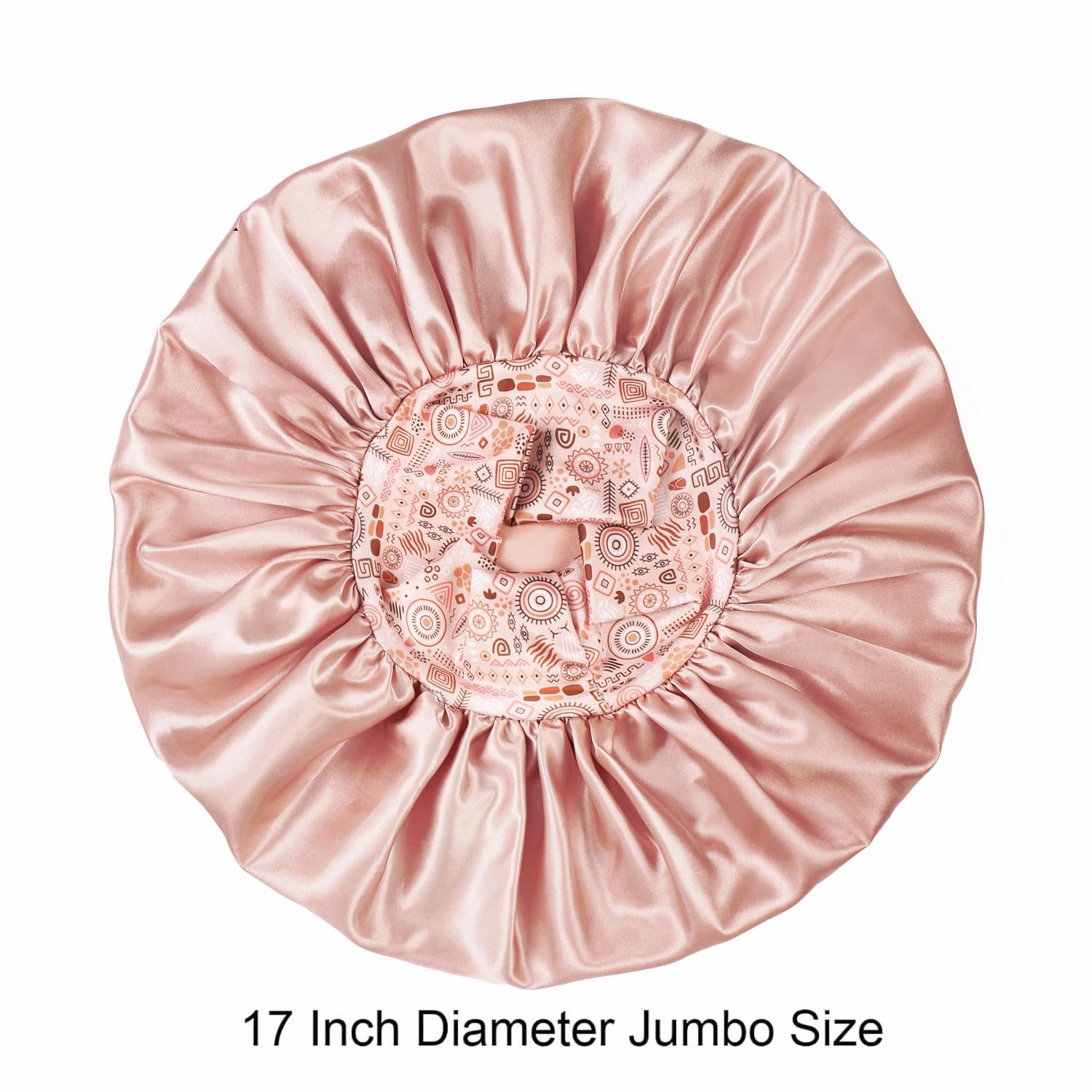 Isshin Beauty Haube aus Seidensatin, 2 Stück, 43,2 cm Durchmesser, extra große Jumbo-Schlaf-Satin-Hauben (Beige & Lila)