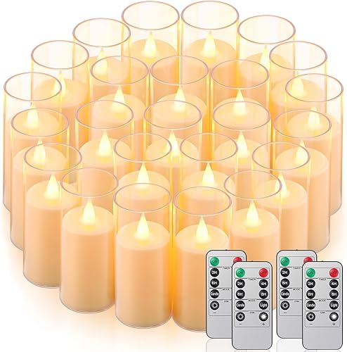Retisee 24 velas votivas eléctricas parpadeantes a pilas a granel con 4 controles remotos sin llama con temporizador para centros de mesa de boda,