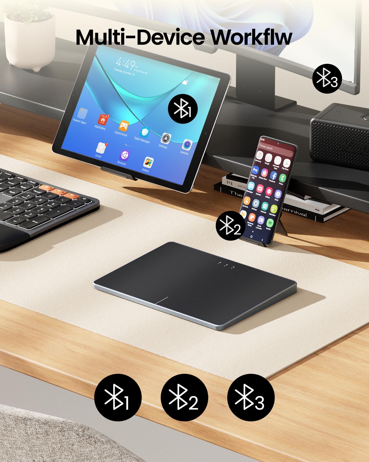 ProtoArc T1 Plus Trackpad Inalámbrico, Touchpad de Alta Precisión para Windows, Ratón Trackpad Bluetooth con Soporte Multi-Gesture para Windows 11/10/7 PC PortáTil Ordenador