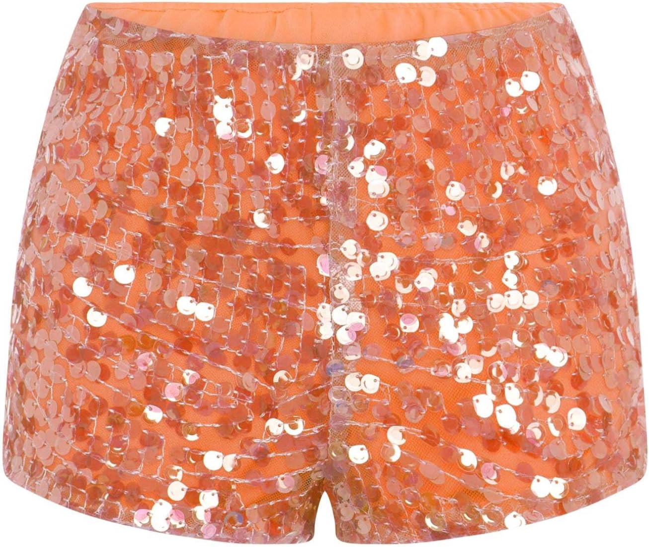 FEESHOW Womens Glittery Sequin Shorts High Elastic Low Waist for Night Out and Party Wear