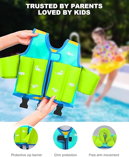 Miniatura 6 de Flotadores de piscina para niños de 1-2-3-5-7-9 años, chaleco de natación para niños pequeños de 20-30-50-70 libras, cómoda chaqueta flotante para